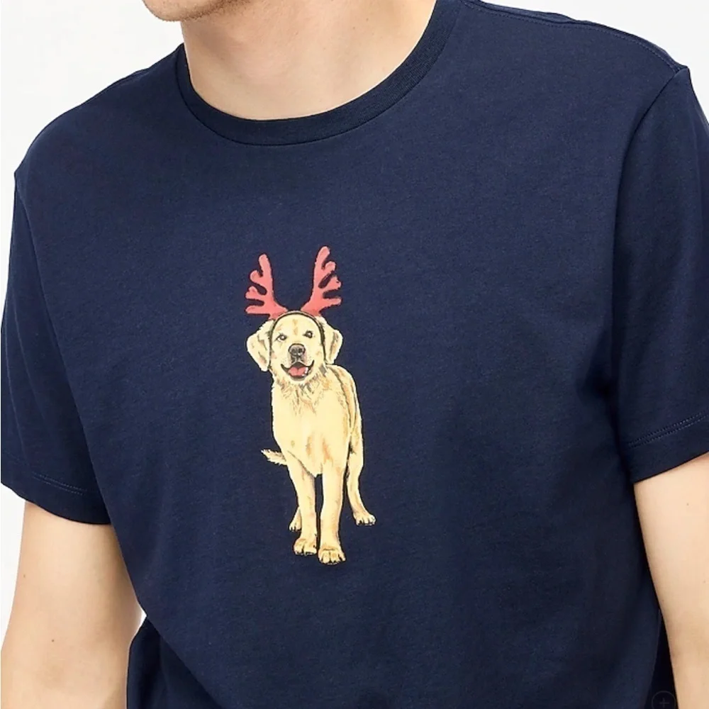 J crew Golden retriever in antlers graphic tee